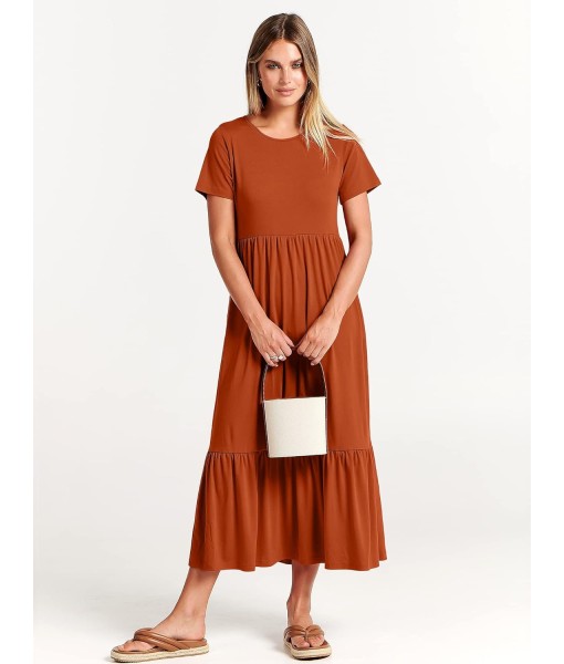 ANRABESS Womens 2025 Summer Casual Maxi Dress A line Tiered Flowy Short Sleeve Crewneck T Shirt Beach Travel Long Dresses