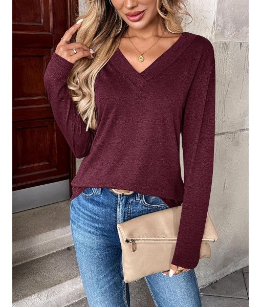 Zeagoo Women Long Sleeve Tops Dressy Casual V Neck Tshirts Basics Tee 2025 Fall Trendy Clothes
