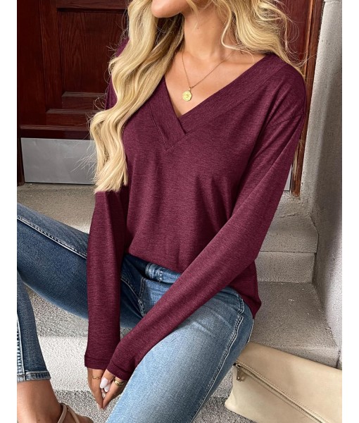 Zeagoo Women Long Sleeve Tops Dressy Casual V Neck Tshirts Basics Tee 2025 Fall Trendy Clothes