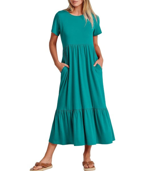 ANRABESS Womens 2025 Summer Casual Maxi Dress A line Tiered Flowy Short Sleeve Crewneck T Shirt Beach Travel Long Dresses