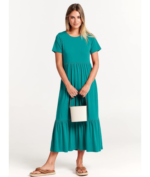 ANRABESS Womens 2025 Summer Casual Maxi Dress A line Tiered Flowy Short Sleeve Crewneck T Shirt Beach Travel Long Dresses