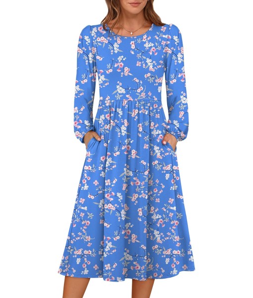 ANRABESS Long Sleeve Dress for Women 2025 Fall Fashion Casual Flowy Loose Midi Dresses Boho Vacation Outfits with Pockets