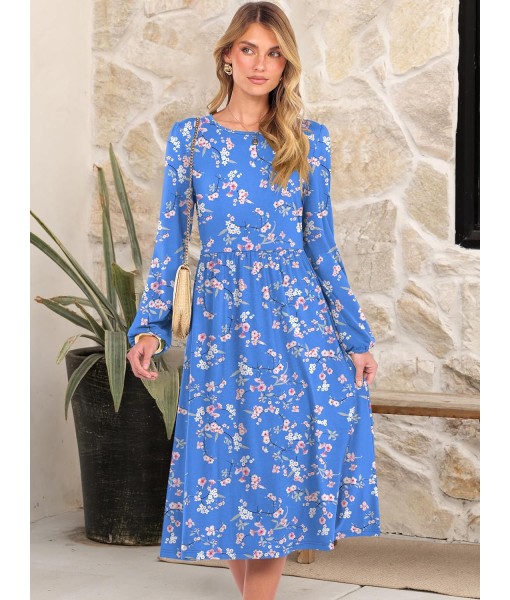 ANRABESS Long Sleeve Dress for Women 2025 Fall Fashion Casual Flowy Loose Midi Dresses Boho Vacation Outfits with Pockets
