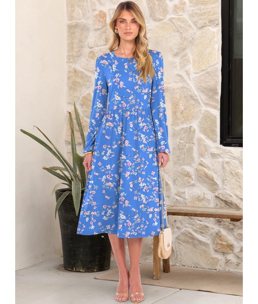 ANRABESS Long Sleeve Dress for Women 2025 Fall Fashion Casual Flowy Loose Midi Dresses Boho Vacation Outfits with Pockets