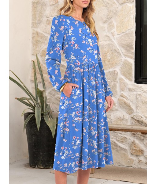 ANRABESS Long Sleeve Dress for Women 2025 Fall Fashion Casual Flowy Loose Midi Dresses Boho Vacation Outfits with Pockets