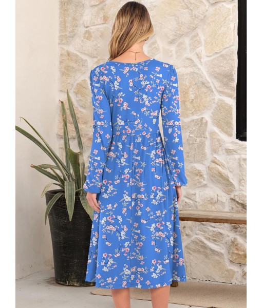 ANRABESS Long Sleeve Dress for Women 2025 Fall Fashion Casual Flowy Loose Midi Dresses Boho Vacation Outfits with Pockets