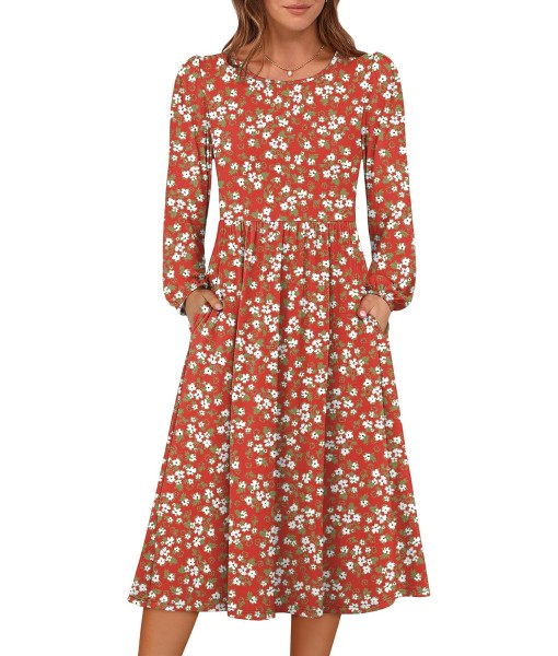 ANRABESS Long Sleeve Dress for Women 2025 Fall Fashion Casual Flowy Loose Midi Dresses Boho Vacation Outfits with Pockets