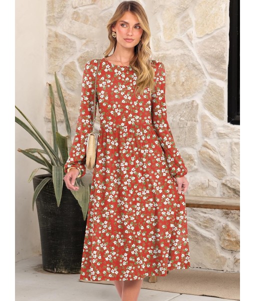 ANRABESS Long Sleeve Dress for Women 2025 Fall Fashion Casual Flowy Loose Midi Dresses Boho Vacation Outfits with Pockets