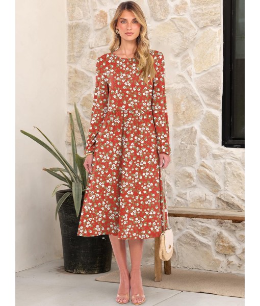 ANRABESS Long Sleeve Dress for Women 2025 Fall Fashion Casual Flowy Loose Midi Dresses Boho Vacation Outfits with Pockets