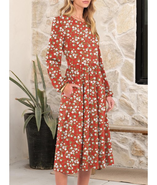ANRABESS Long Sleeve Dress for Women 2025 Fall Fashion Casual Flowy Loose Midi Dresses Boho Vacation Outfits with Pockets