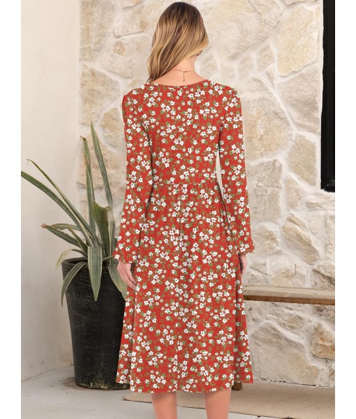 ANRABESS Long Sleeve Dress for Women 2025 Fall Fashion Casual Flowy Loose Midi Dresses Boho Vacation Outfits with Pockets
