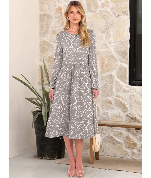 ANRABESS Long Sleeve Dress for Women 2025 Fall Fashion Casual Flowy Loose Midi Dresses Boho Vacation Outfits with Pockets