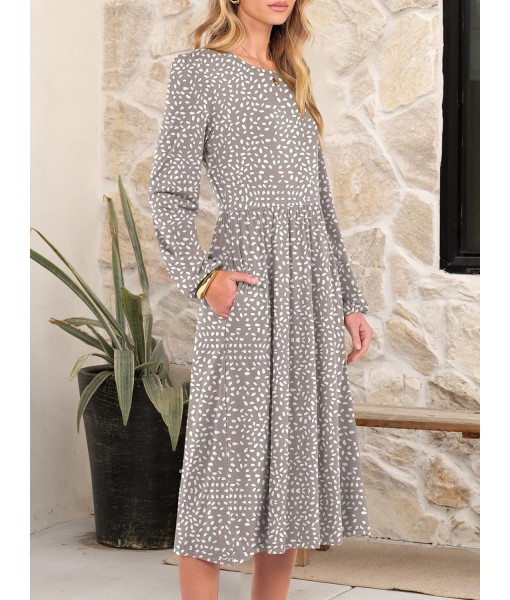 ANRABESS Long Sleeve Dress for Women 2025 Fall Fashion Casual Flowy Loose Midi Dresses Boho Vacation Outfits with Pockets
