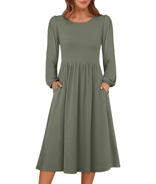 ANRABESS Long Sleeve Dress for Women 2025 Fall Fashion Casual Flowy Loose Midi Dresses Boho Vacation Outfits with Pockets