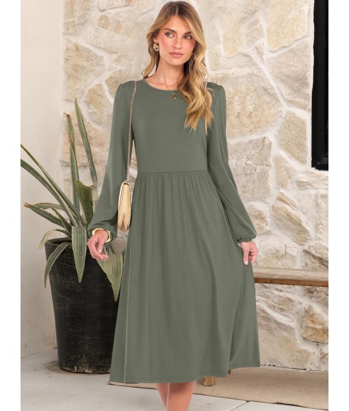 ANRABESS Long Sleeve Dress for Women 2025 Fall Fashion Casual Flowy Loose Midi Dresses Boho Vacation Outfits with Pockets