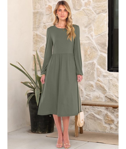 ANRABESS Long Sleeve Dress for Women 2025 Fall Fashion Casual Flowy Loose Midi Dresses Boho Vacation Outfits with Pockets