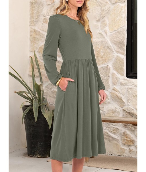 ANRABESS Long Sleeve Dress for Women 2025 Fall Fashion Casual Flowy Loose Midi Dresses Boho Vacation Outfits with Pockets