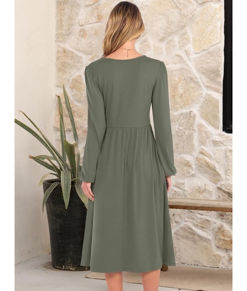 ANRABESS Long Sleeve Dress for Women 2025 Fall Fashion Casual Flowy Loose Midi Dresses Boho Vacation Outfits with Pockets