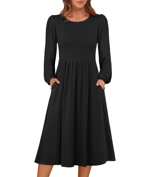 ANRABESS Long Sleeve Dress for Women 2025 Fall Fashion Casual Flowy Loose Midi Dresses Boho Vacation Outfits with Pockets