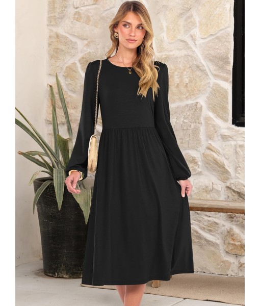 ANRABESS Long Sleeve Dress for Women 2025 Fall Fashion Casual Flowy Loose Midi Dresses Boho Vacation Outfits with Pockets