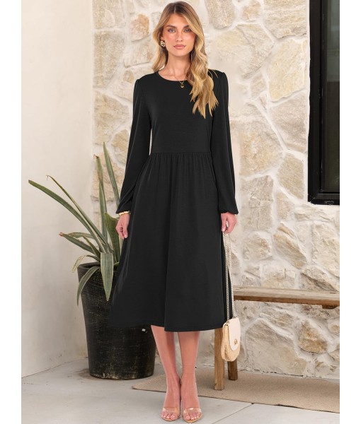 ANRABESS Long Sleeve Dress for Women 2025 Fall Fashion Casual Flowy Loose Midi Dresses Boho Vacation Outfits with Pockets