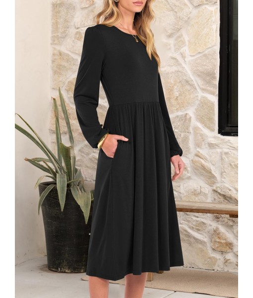 ANRABESS Long Sleeve Dress for Women 2025 Fall Fashion Casual Flowy Loose Midi Dresses Boho Vacation Outfits with Pockets