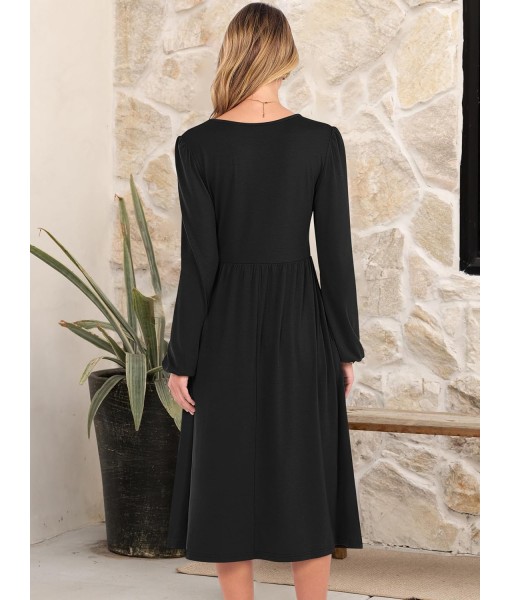 ANRABESS Long Sleeve Dress for Women 2025 Fall Fashion Casual Flowy Loose Midi Dresses Boho Vacation Outfits with Pockets