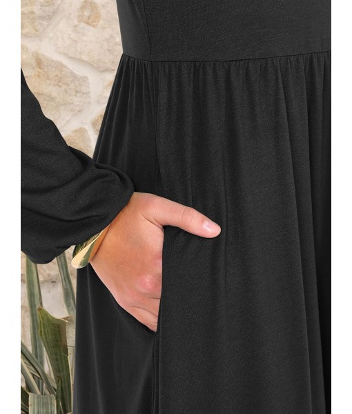 ANRABESS Long Sleeve Dress for Women 2025 Fall Fashion Casual Flowy Loose Midi Dresses Boho Vacation Outfits with Pockets