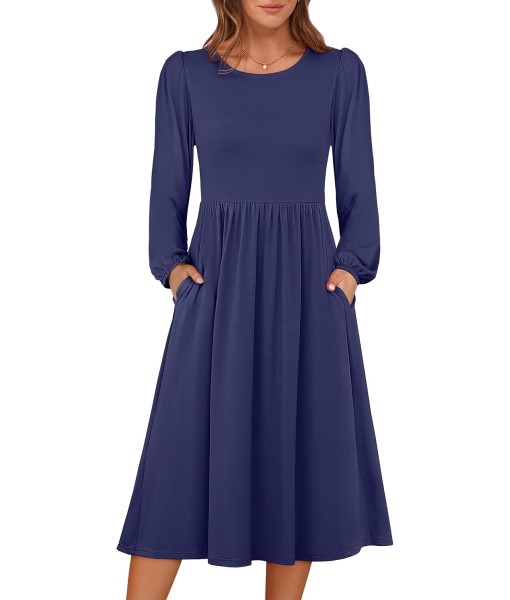 ANRABESS Long Sleeve Dress for Women 2025 Fall Fashion Casual Flowy Loose Midi Dresses Boho Vacation Outfits with Pockets