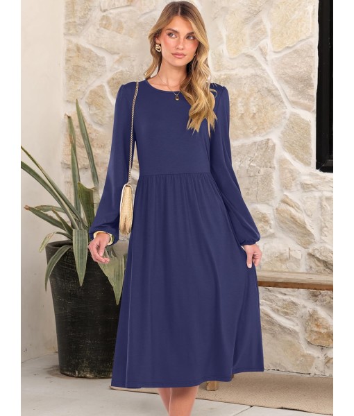 ANRABESS Long Sleeve Dress for Women 2025 Fall Fashion Casual Flowy Loose Midi Dresses Boho Vacation Outfits with Pockets