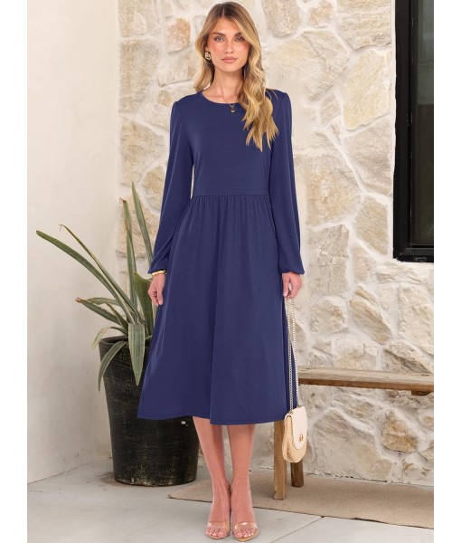 ANRABESS Long Sleeve Dress for Women 2025 Fall Fashion Casual Flowy Loose Midi Dresses Boho Vacation Outfits with Pockets