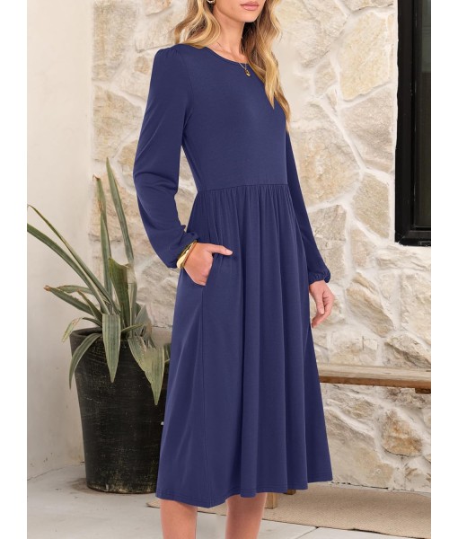 ANRABESS Long Sleeve Dress for Women 2025 Fall Fashion Casual Flowy Loose Midi Dresses Boho Vacation Outfits with Pockets