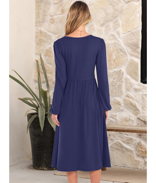 ANRABESS Long Sleeve Dress for Women 2025 Fall Fashion Casual Flowy Loose Midi Dresses Boho Vacation Outfits with Pockets