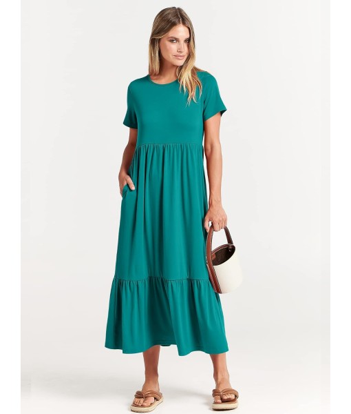ANRABESS Womens 2025 Summer Casual Maxi Dress A line Tiered Flowy Short Sleeve Crewneck T Shirt Beach Travel Long Dresses