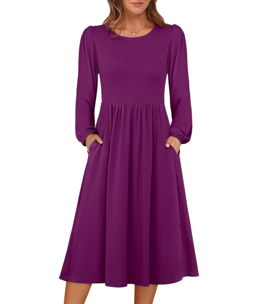 ANRABESS Long Sleeve Dress for Women 2025 Fall Fashion Casual Flowy Loose Midi Dresses Boho Vacation Outfits with Pockets