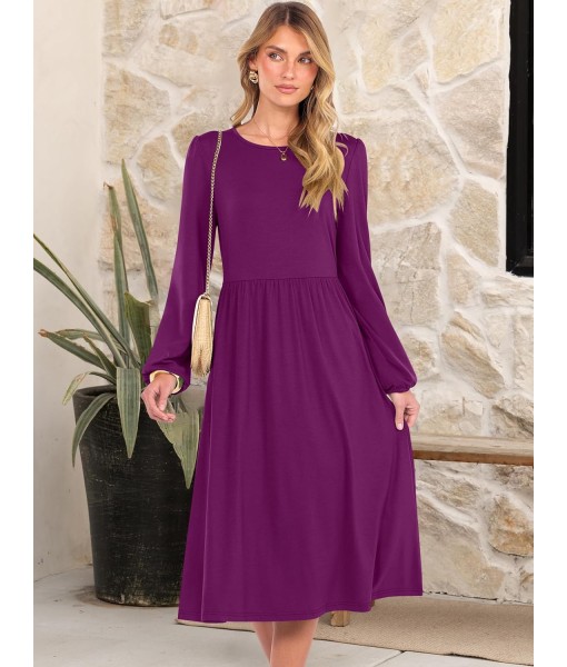 ANRABESS Long Sleeve Dress for Women 2025 Fall Fashion Casual Flowy Loose Midi Dresses Boho Vacation Outfits with Pockets