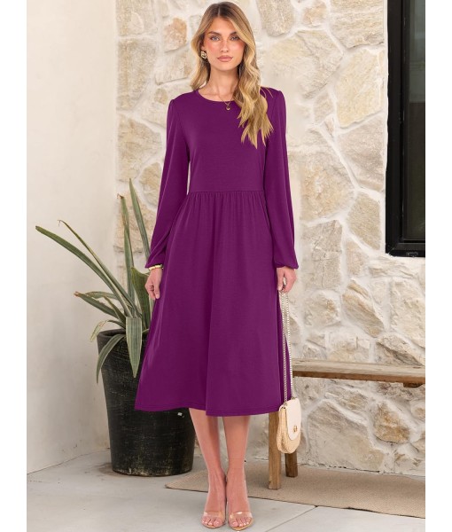 ANRABESS Long Sleeve Dress for Women 2025 Fall Fashion Casual Flowy Loose Midi Dresses Boho Vacation Outfits with Pockets