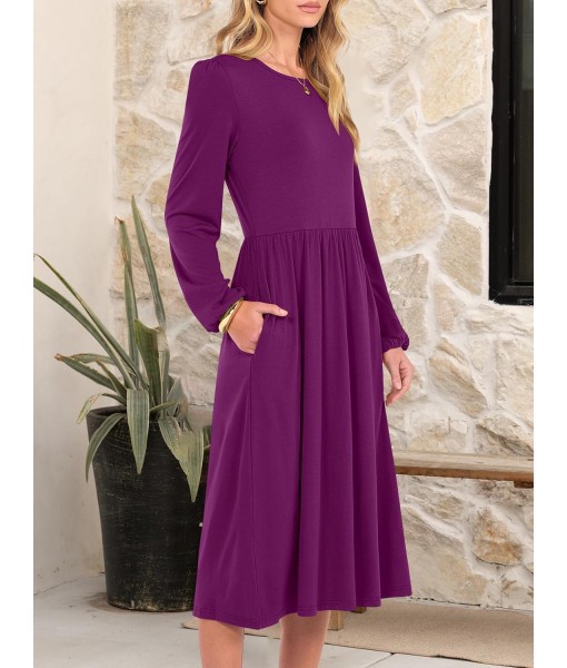 ANRABESS Long Sleeve Dress for Women 2025 Fall Fashion Casual Flowy Loose Midi Dresses Boho Vacation Outfits with Pockets