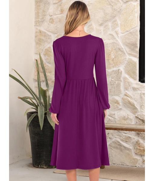 ANRABESS Long Sleeve Dress for Women 2025 Fall Fashion Casual Flowy Loose Midi Dresses Boho Vacation Outfits with Pockets