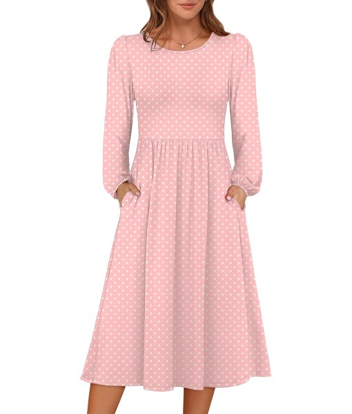 ANRABESS Long Sleeve Dress for Women 2025 Fall Fashion Casual Flowy Loose Midi Dresses Boho Vacation Outfits with Pockets
