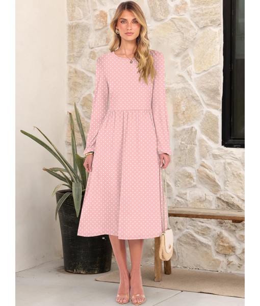 ANRABESS Long Sleeve Dress for Women 2025 Fall Fashion Casual Flowy Loose Midi Dresses Boho Vacation Outfits with Pockets