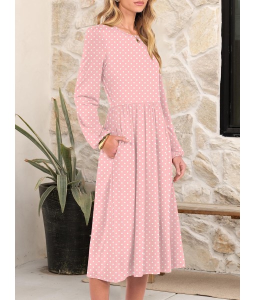 ANRABESS Long Sleeve Dress for Women 2025 Fall Fashion Casual Flowy Loose Midi Dresses Boho Vacation Outfits with Pockets