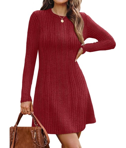 OFEEFAN Fall Dresses for Women 2025 Long Sleeve Crew Neck Sweater Dress