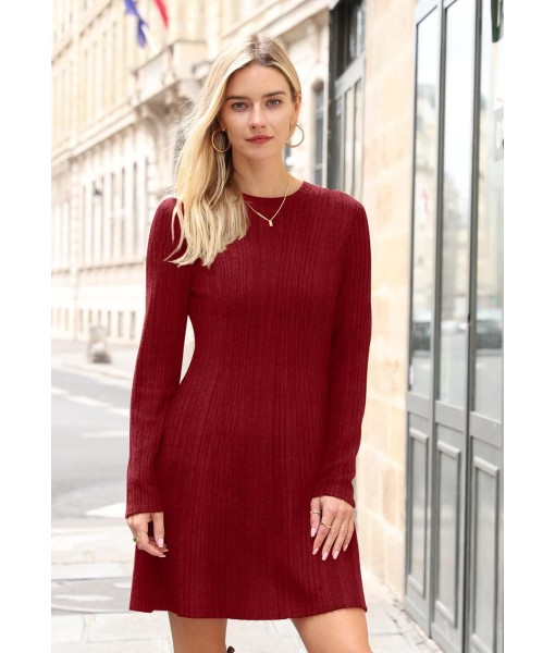 OFEEFAN Fall Dresses for Women 2025 Long Sleeve Crew Neck Sweater Dress