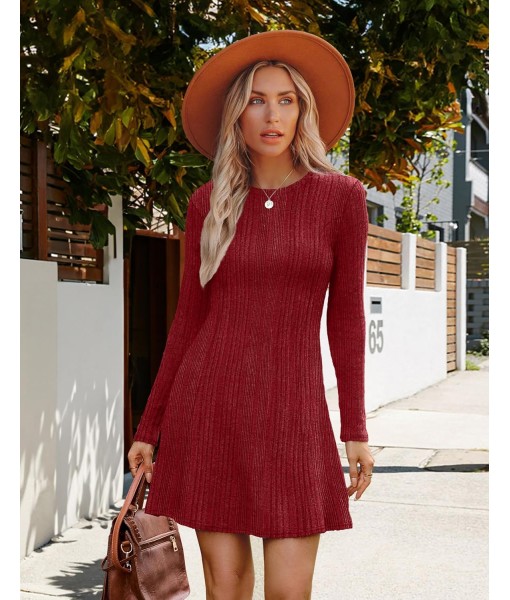 OFEEFAN Fall Dresses for Women 2025 Long Sleeve Crew Neck Sweater Dress
