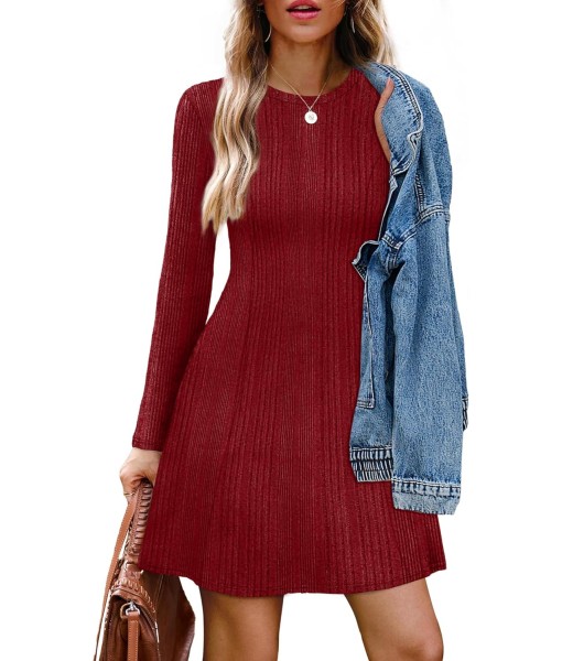 OFEEFAN Fall Dresses for Women 2025 Long Sleeve Crew Neck Sweater Dress