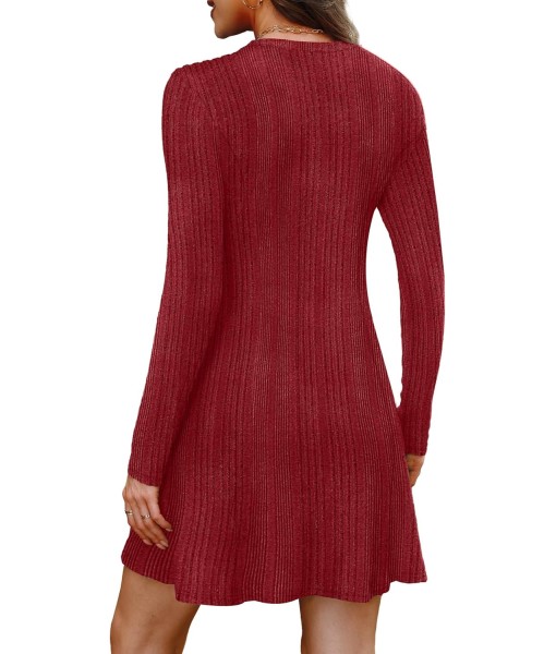 OFEEFAN Fall Dresses for Women 2025 Long Sleeve Crew Neck Sweater Dress