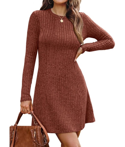 OFEEFAN Fall Dresses for Women 2025 Long Sleeve Crew Neck Sweater Dress