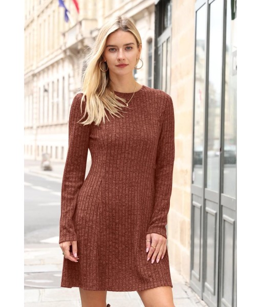 OFEEFAN Fall Dresses for Women 2025 Long Sleeve Crew Neck Sweater Dress