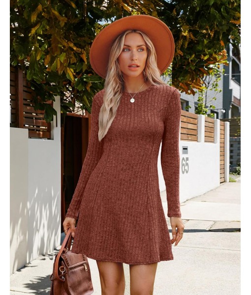 OFEEFAN Fall Dresses for Women 2025 Long Sleeve Crew Neck Sweater Dress